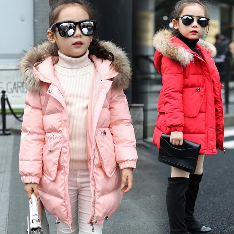 Girls Winter Coat Plus Thick Pure Kids Coats Girls Winter Fur Collar Cap Winter Jacket Girls Child Casual Children Clothing 438
