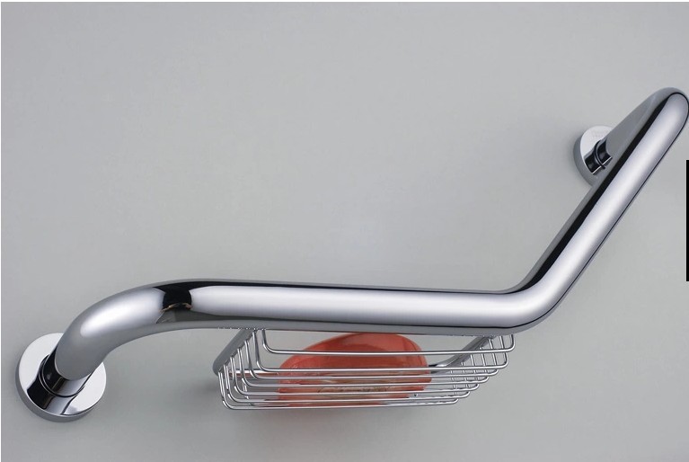Description Picture 4 of itemSafe Grab Stainless steel material chrome bathroom grab bar with brass soap basket