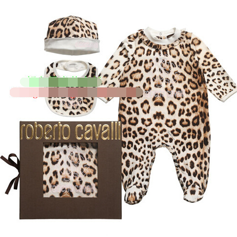 Baby girl conjoined long-sleeve romper leopard outfit clothing 3 PCS set baby cotton jumpsuitno box wholesale