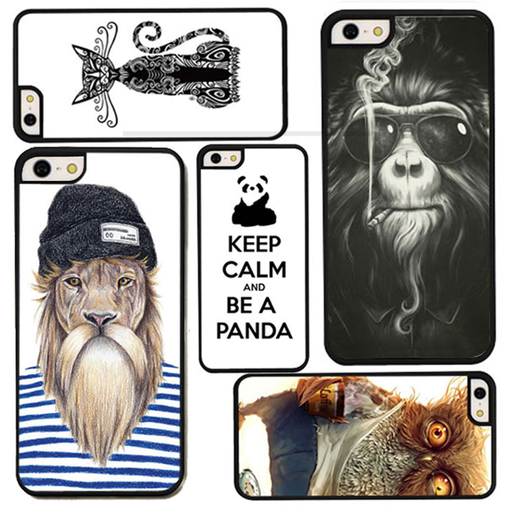 For iPhone 4 4s New Style Head Case Cartoon Monkey Lion Penguin Panda Animal Hand Drawn