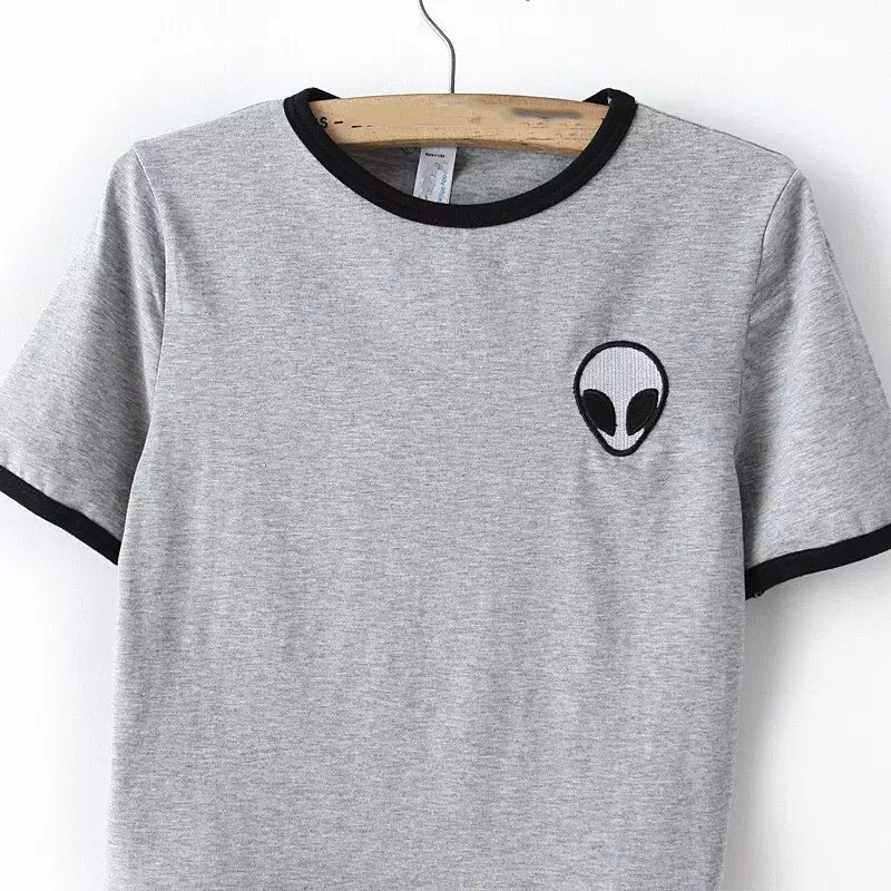 Embroidery Design Aliens T Shirts Women Funny Cheap Short Sleeve Tee Shirt Cotton Comfortable Female Students T-shirts Teenagers