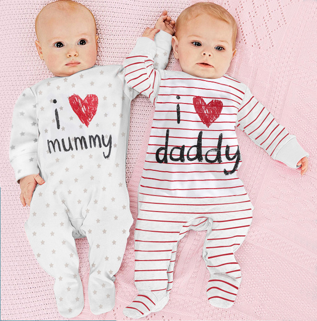 2015 baby clothing unisex baby rompers printed love mummy and daddy bebe roupas meninos