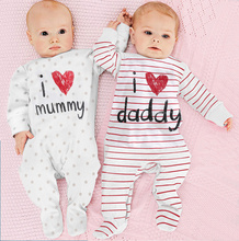 2015 baby clothing unisex baby rompers printed love mummy and daddy bebe roupas meninos