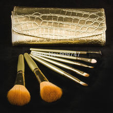 Promotions 7Pcs Professional Makeup Brush 7 pcs Cosmetic Brushes with Gold Leather Case Dropshipping Free Shipping