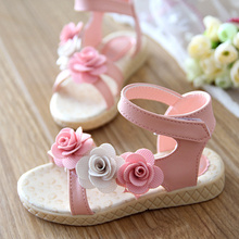 2015 summer female child sandals flower single child shoes princess bow cutout shoes girls shoes size 26-30 pink red