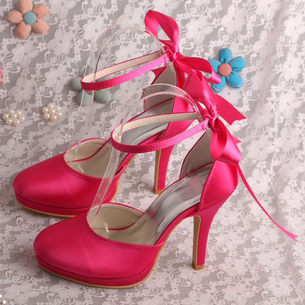 Bride Collections Women Wedding Shoes Small Size Lace up Sandals Fuchisa