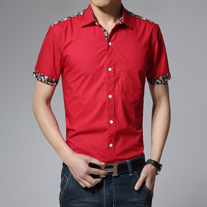 2015 New Arrival Summer Style Men Shirt Fashion Short Sleeve Casual Shirt Solid Color Slim Fit