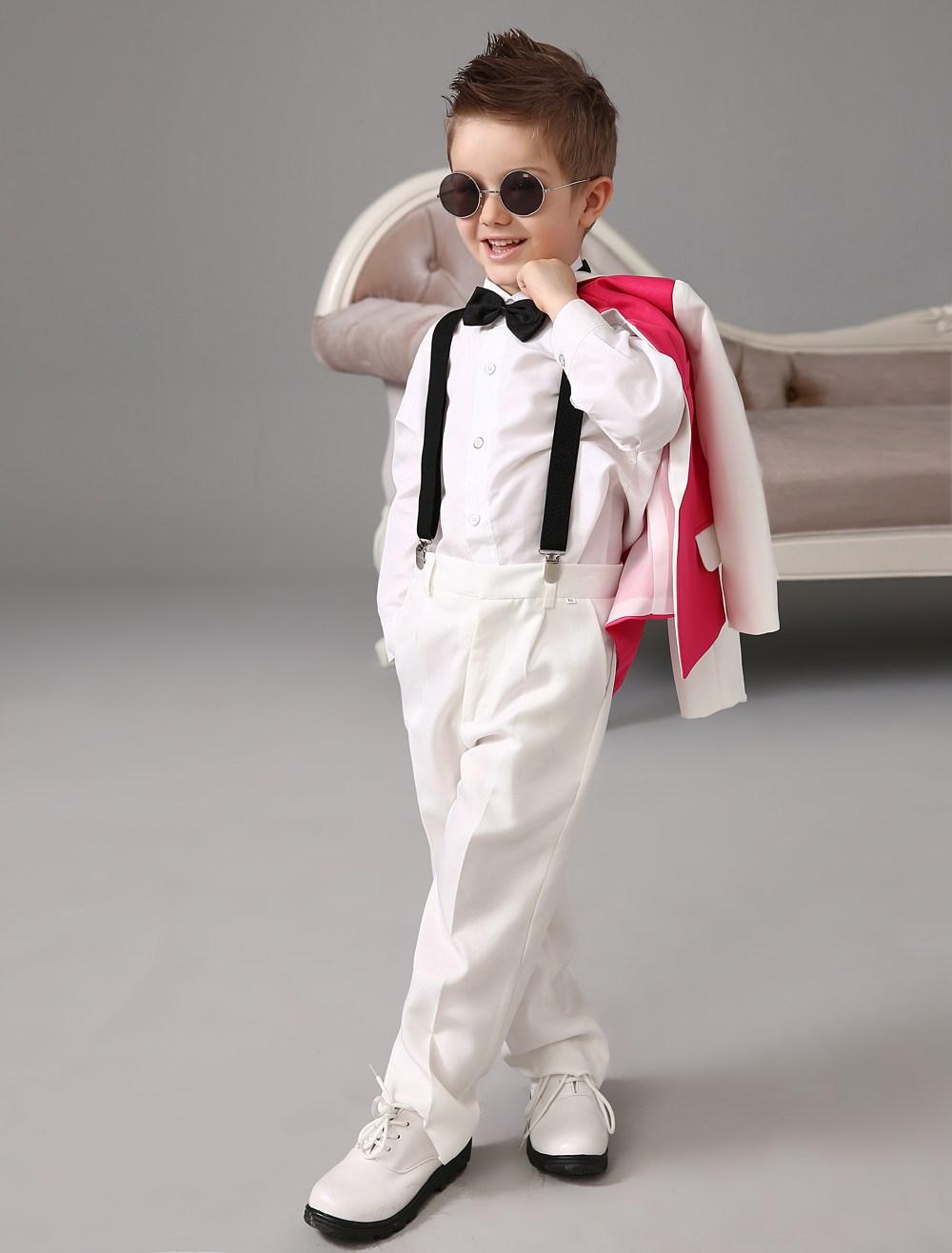 Luxurious Red and white Ring Bearer Suits cool Boys Tuxedo With Black