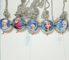 cartoon elsa and anna princess watch good quality new women girl lady child fashion quartz pocket watch necklace chain 1pcs