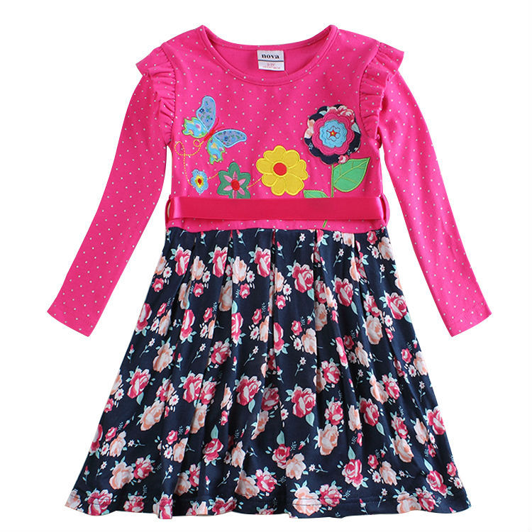 5pcs/lpt 18m/6Y flower girl dresses long sleeve baby girl dress girl summer party princess dress ribon nova children clothing