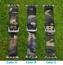 Camouflage Genuine Leather Apple Watch Band Navy Army Air Force Cam Sport Casual Bracelet Strap For iWatch Wachband With Adapter
