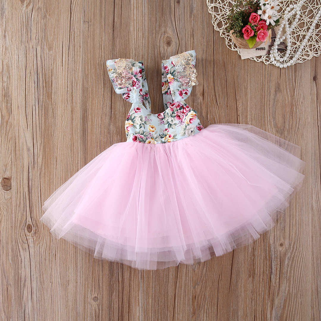 Girls Sunderss Toddler Flower Princess Party Dresses Baby Tutu Tulle Dress