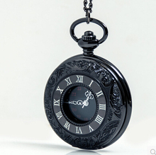 free shipping 2015 New top sale gun black Roman numerals Vintage watch Quartz Pocket Watch With Chain DIY Pendant Necklace gift