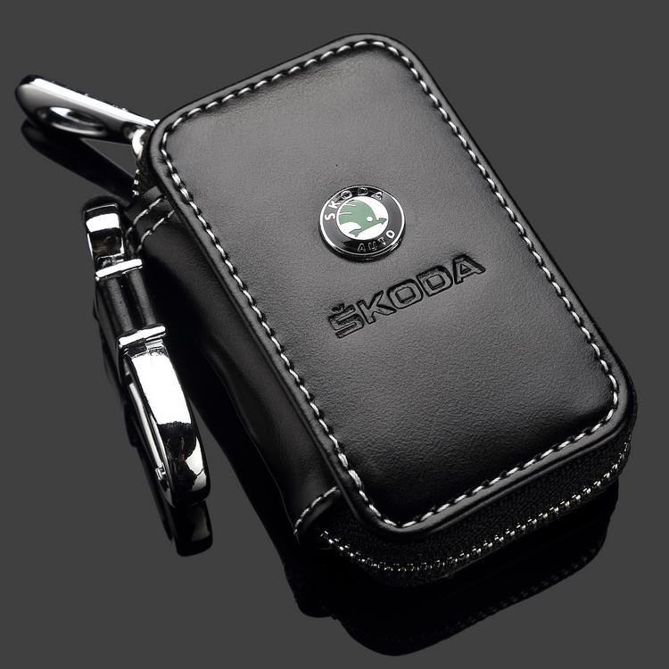 New Black Car Leather Car Key Chain Key Case Key Bag Key Holder For Skoda Fabia Octavia Rapid Superb Yeti (1)