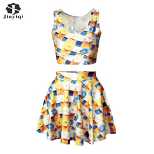 Charming Daisy Tartan Design 2 Piece Set Womens 2016 Trendy Printed Ball Gown Fashion Womens 2 Piece Summer Sets