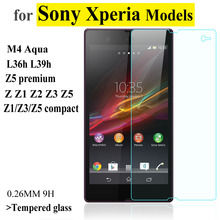 0.26mm 9H Premium Tempered Glass Screen Protector Film For Sony Xperia Z Z1 Z2 Z3 Z5 Compact Z5 premium M4 Aqua Protective Guard