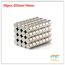 30pcs/lot Super Powerful Strong Rare Earth NdFeB Magnet Dia 5mm x 4mm N35 Bulk Small Round Neodymium Disc Magnets free shipping