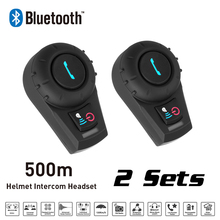 New 2 Sets 500M BT Bluetooth FM Radio Motorcycle Helmet Intercom Interphone Headset intercomunicador for Phone/GPS/MP3