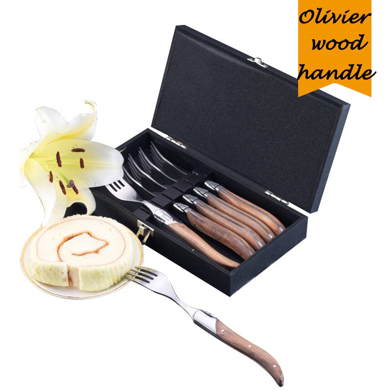 Description Picture 5 of item6pcs 8.7'' 304 Stainless Steel Steak Knives Forks Set Laguiole Dinner Knives Olive Handle Dinnerware Set Xmas Wooden Cutlery
