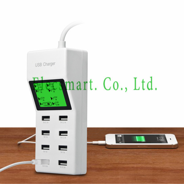 8 USB Ports US Plug 1 5M Wire Home Desk Charger Adaptor with LCD Screen Display