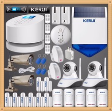 Original KERUI GSM PSTN Wifi Systems Security Home smart alarm system+1080P WI-FI External ip camera+RFID keypad+strobe siren
