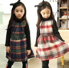 Free shipping Fall Winter Girl Dresses baby Girls Scottish kilt dresses Children kids Grid party dress