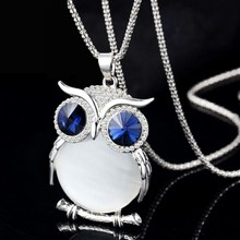 6 Colors New Fashion Charms Women Jewelry Crystal Necklaces Rhinestone Gem CZ Diamond Owl Long Chain