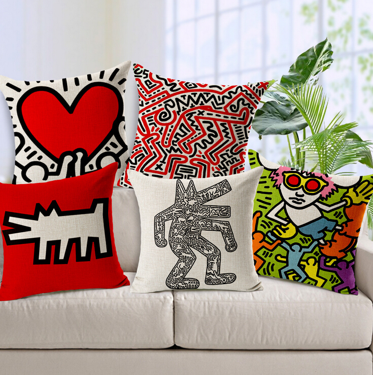 Keith Haring painting decorative pillow cojines decorativos linen cushion modern creative coussin almofadas vintage