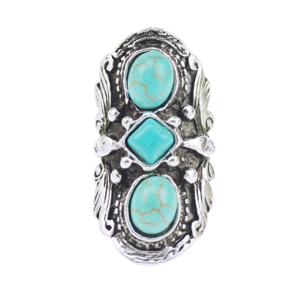 2015 Vintage Bohemian Turquoise Ring For Women Antique Silver Alloy Carving Ring Fashion Jewelry 42 21MM