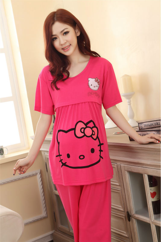 Hello kitty Gray women clothing maternity wear summer dresses for pregnant nursing clothes breast feeding maternity sleepwear 3