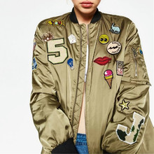 2016 Autumn fashion Army Green patch designs baseball jacket women basic coats Varsity Jacket chaquetas mujer jaqueta feminina