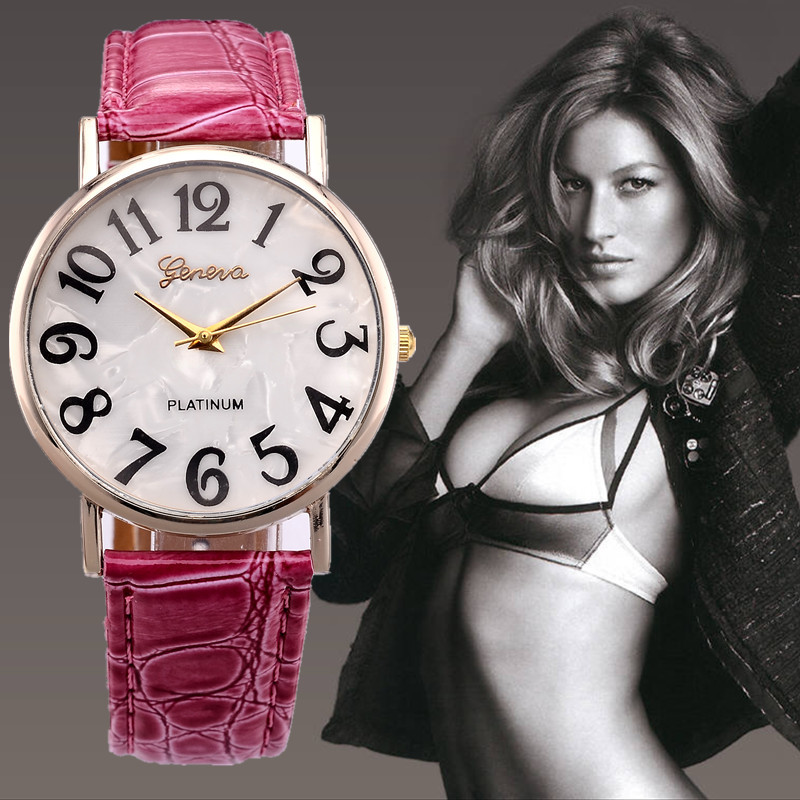 7 Color 2015 New geneva brand watch women luxury leather strap quartz watch hours Big Numbers dial watches relogio feminino