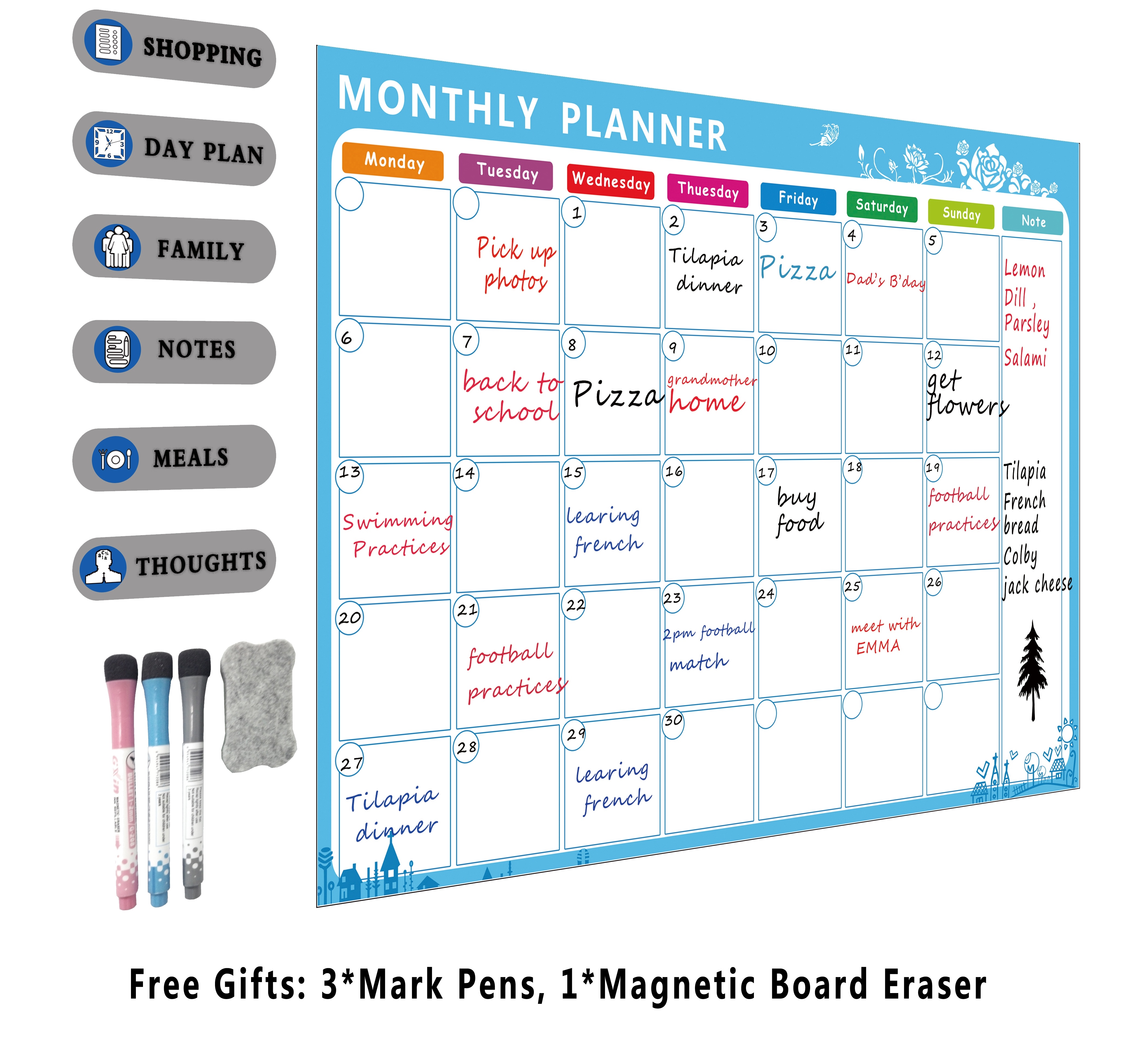 to-do List Office or School Chores Smart Planners Rigid Multi-Purpose Magnetic Wall Hanging Dry Erase Message Board & Organizer with Marker Pink/White Reminders Planner for Home