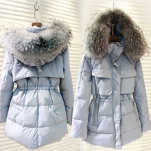 Women s Winter Blue Coats With Real Fur Hood Long Female Winter Jacket Women Duck Down