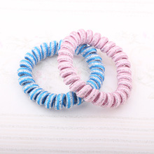 5Pcs Lot Telephone Wire Hair Band Wrapped Cotton Cloth Striped Ponytail Holder Elastic Cord Line Hair