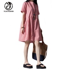 2016 Casual Fashion Women Maternity Dresses Cotton Linen Printed Plaid Loose Pregnancy Clothes Loose Plus Size Pregnant Dress