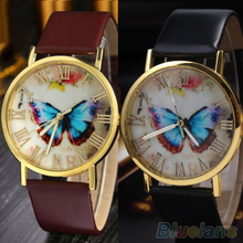 Creative Vintage Butterfly Faux Leather Quartz Analog Dress Wrist Watch Women 2LGJ