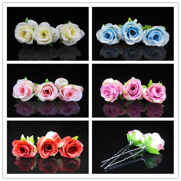 2015 New Fashion 100 Pcs Fabric Bud Rose Flower Hair Clip Hair Pins Bridal Wedding Hair