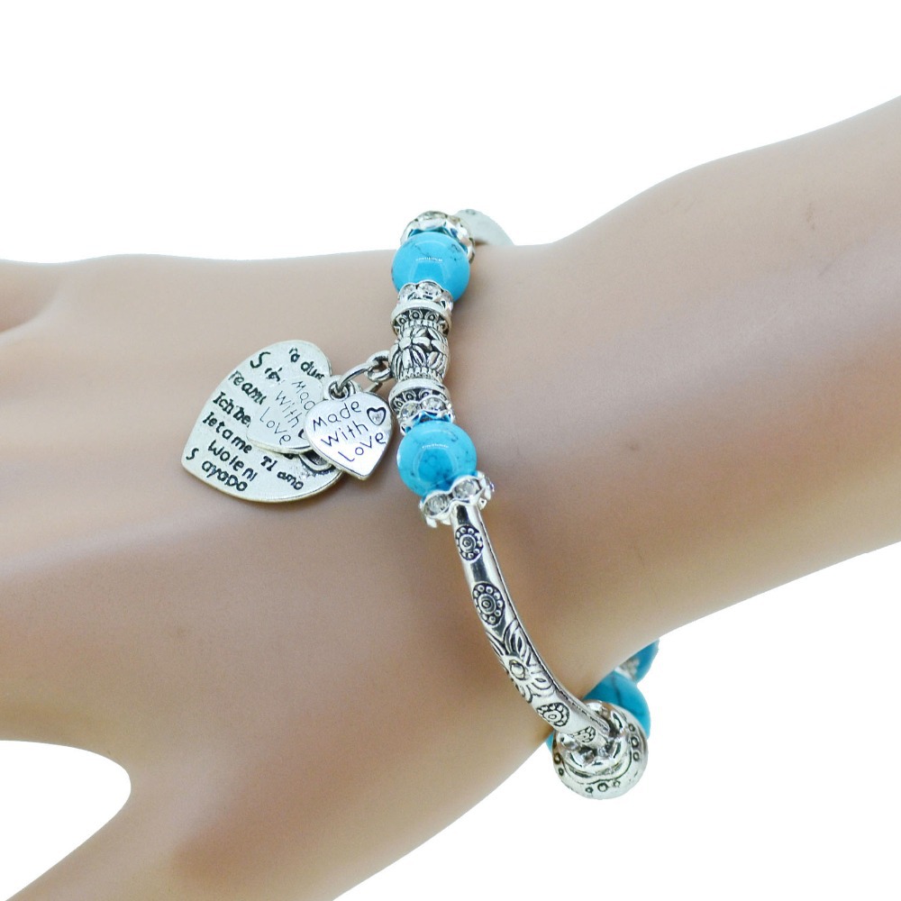 Crystal Bracelet Bangles Antique Silver European Bead Love Charm Glass Beads Strand Bracelets For 2014 Women