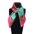 60cm 60cm Women 2016 New Fashion Imitated Silk Euro Design Belt and Metal Saddle Chain Printed