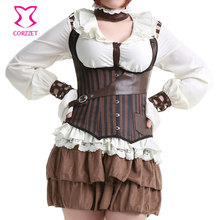 Brown/Black Striped Satin Halter Steel Boned Steampunk Corset Underbust Waist Trainer Vest Sexy Lingerie Women Burlesque Costume