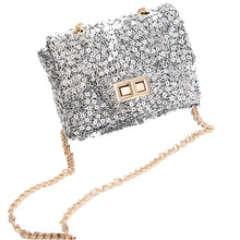 vintage sequin pattern women shoulder bag fashion crossbody sling bag messange bag with twist lock and chain