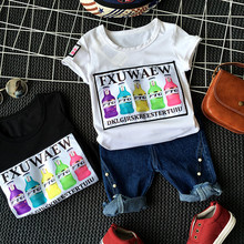 Children’s children’s clothing wholesale 2016 new summer T-shirt women cocktail stamp T-shirt with jeans