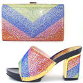 Amazing design GOLD handbag and matching thin high heels for party Italian shoes and bag set