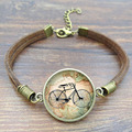 Newest Beautiful Glass Jewelry Leather Bracelet Vintage Bicycle Picture Antique Brown Rope Charm Bracelets for Women