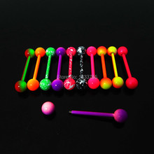 new arrival 1 Pair 1.6*19*6/6mm surgical Stainless Steel neon colors piercing tongue barbell ring free shipping