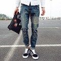 Summer new fashion trend male retro printing mid waist loose casual denim pants stylish scratched skull