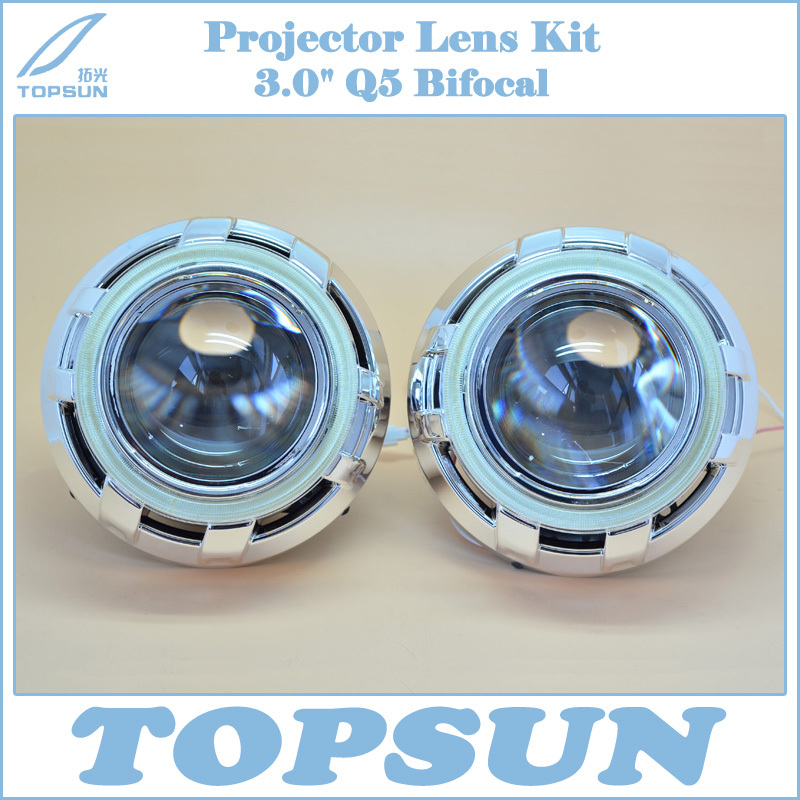Car Auto Parts Kit HID 3.0 inch BI-XENON Q5 HID Projector Lens for H4 H7 9005 9006 Headlight Socket with COB Angel Eyes & Shroud