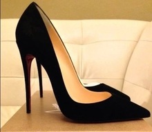 2016 New Spring Office High Heeled Pointed Shoes 12cm Womens Black Pumps With Red Soles Sale Cheap