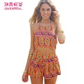 Women Sexy Vintage Straps Sunflower Print Jumpsuits Hot Pants Playsuit Shorts Rompers lady Floral Backless Frenum